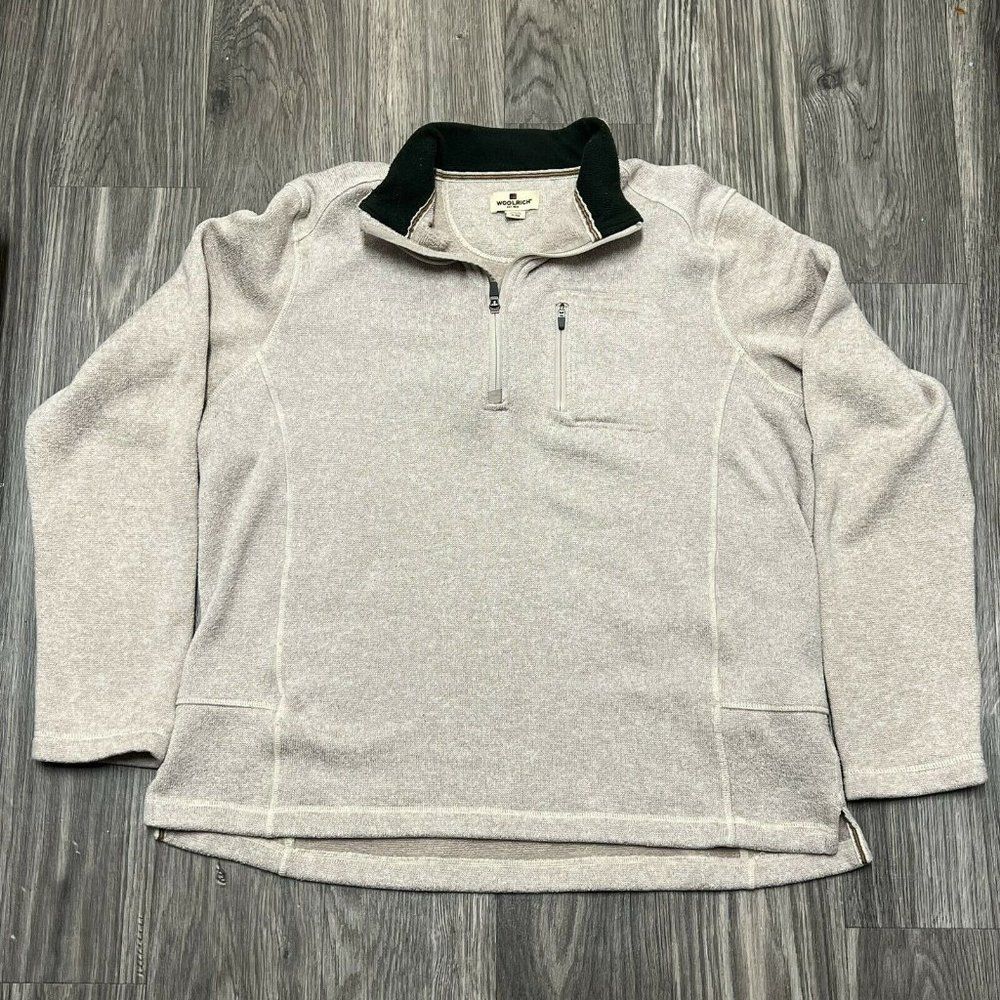 Woolrich Mens Pullover Sweater 1/4 zip Knit Size XL Beige Great Condition